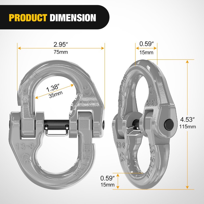 Nilight Safety Chain Connector Link, 1/2In Tow Hitch Hammerlock Coupling