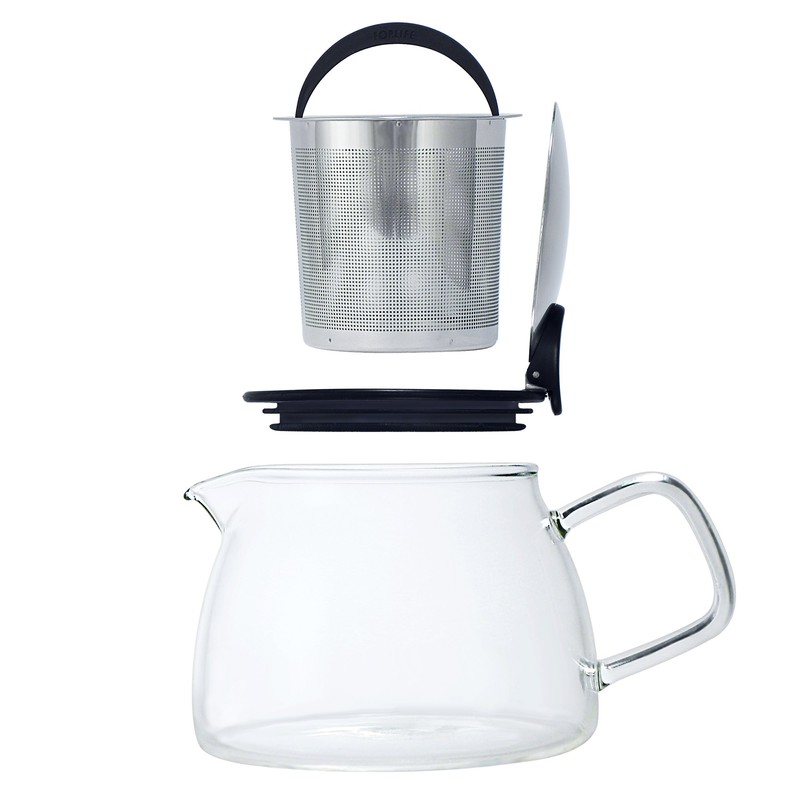Forlife Bell Glass Teapot with Basket Infuser, 14-Ounce/430ml, White