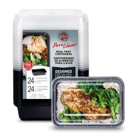24 Contenedores para Alimentos Reutilizables de 710 ml (24 oz), Diseño Rectangular con Tapa Transparente se Puede Utilizar en Microondas, Congelador  