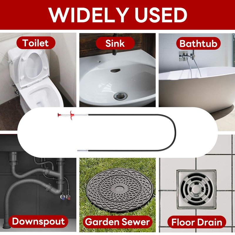 Snake Drain Clog Remover, 63 Inch 2pack - Toilet Snake,
