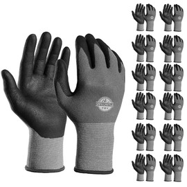 SAFECASTLE Safety Work Gloves Foam Nitrile Coated Liquid Repellent Level A4 Cut Resistant Safety Nitrile Grip Gloves Ideal for Multi Purpose, Automotive, Home Improvement, Reusable 12 Pairs,10/XL