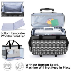 Yarwo Detachable Rolling Sewing Machine Carrying Case, Trolley Tote Bag with Removable Bottom Wooden Board for Most Standard Sewing Machine and Accessoriess, Black with Arrow