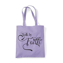 Walk by faith Corinthian (style 2) religious faith quote [FHSVG] tote shopping bag - Lavender