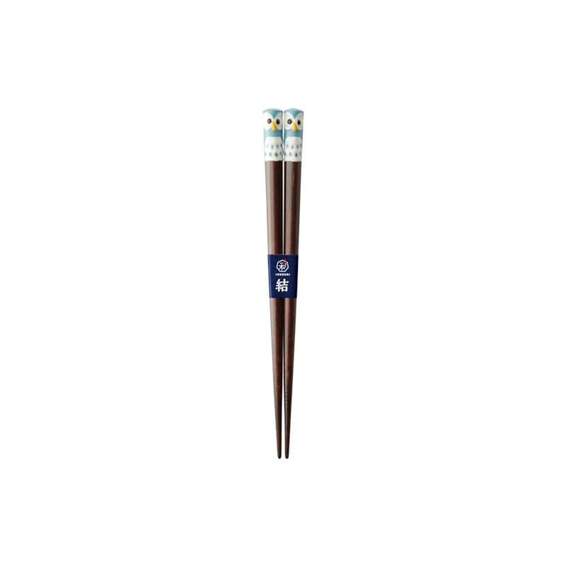 Kawai 121918 Children's Chopsticks Hand-painted Owl, Blue, 7.1 inches (18