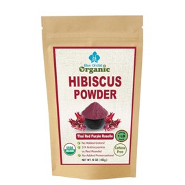 16 OZ Organic Hibiscus Flower Powder - Natural Food Coloring - Sun Dried Thai Red Purple Roselle Herb - Matcha Powder for Tea Drinks Health Beauty