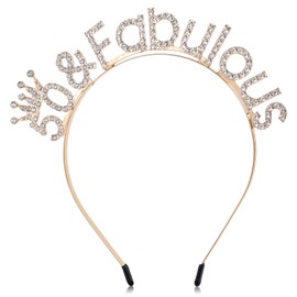 50th Birthday Headbands for Women, Gold 50th Birthday Decorations Fabulous Rhinestone Crown and Tiara for Party Headdress Accessories