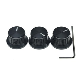 KAISH 3pcs Aluminium Potentiometer Knobs 1/4" Universal Top Hat Knobs Bell Control Knob with Set Screw for Guitar/Bass/AMPS/Preamps Black with Indicator