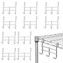 HOFURME 10 Pack Wire Shelving Hooks, Triple Hook Attachment for Wire Shelf Accessories, 3.75 x 3.25 Inch Heavy Duty Iron Hanging Hooks for Storage Organizer (Silver)