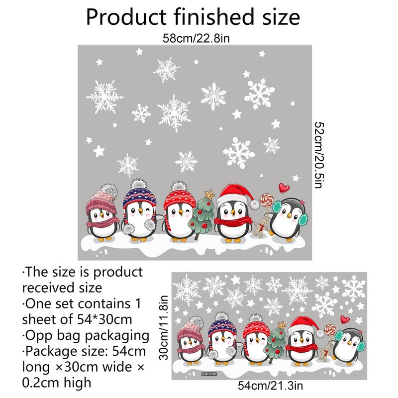 Condessacity Christmas Wall Sticker Christmas Tree Penguin Snow Window Decoration