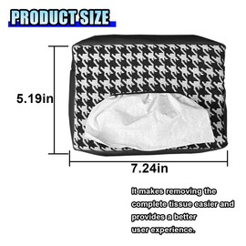 SKERJOVL Car Tissue Holder, Premium Leather Car Tissue Box, 7.24" ×5.19" Rectangular Houndstooth Auto Napkin Holder, Universal Large Capacity Headrest Tissue Organizer (Black/White)