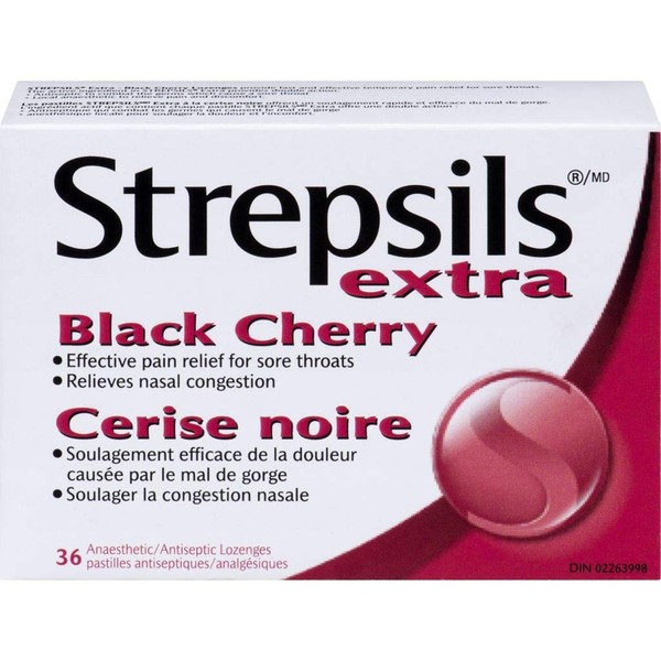 Strepsils Fast and Effective Relief for Sore Throat, Lozenges, Black Cherry, 36 count