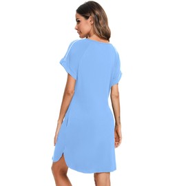 iClosam Women's Cotton Maternity Nursing Nightdress Short Sleeve Maternity Nightdress Breastfeeding with Buttons Maternity Dress with Crew Neck for Nursing Women S-XXL, sky blue