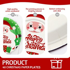 JJQHYC 40 Piece Christmas Plates Christmas Paper Plates Christmas Party Tableware Christmas Decorations Christmas Dinner Paper Plates Christmas Party Supplies