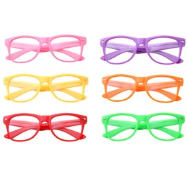 grinderPUNCH Kids Size Color Glasses Clear Lens Nerd Geek Costume Fake Children's (Ages 3-10), 6 Pack