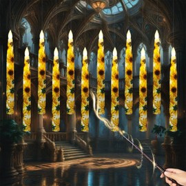 Floating Candles with Wand Remote Timer 12PCS Floral Flameless Taper Candle Sunflower LED Magic Hanging Candlestick Battery Operated Floating Candles with Flowers for Home Wedding Garden Party Decor