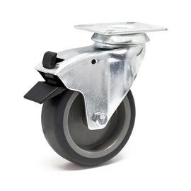 Swivel Castor 100 mm with Plastic Wheel, Brake and Mounting Plate Transport Wheel up to 80 kg Quiet Running