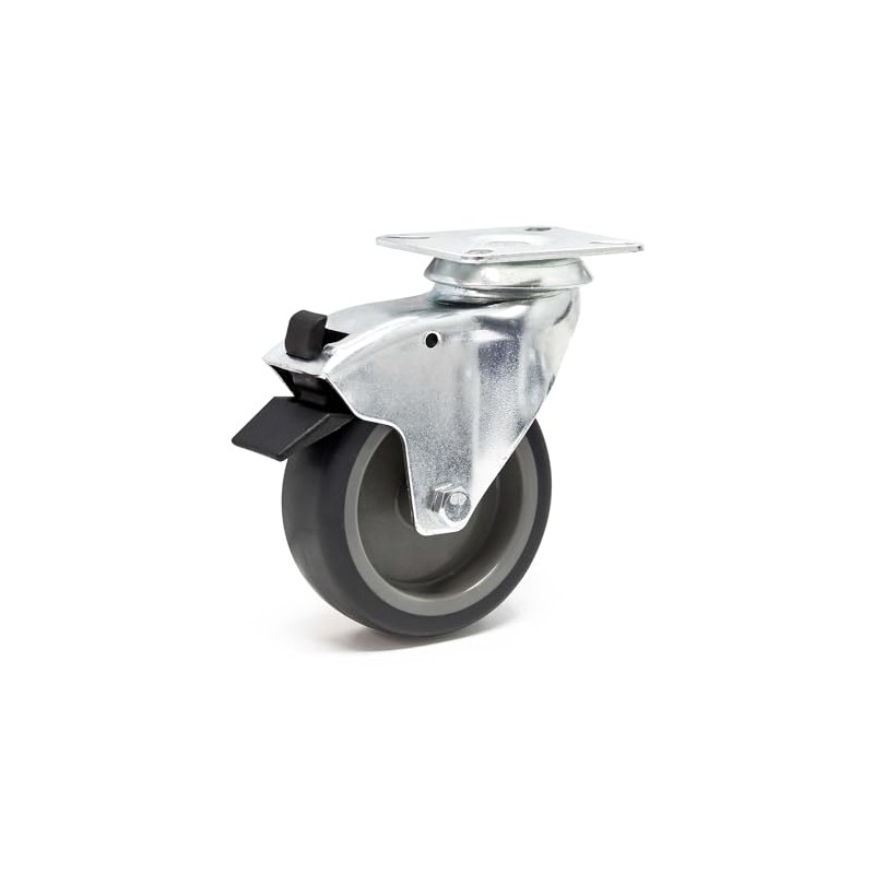 Swivel Castor 100 mm with Plastic Wheel, Brake and Mounting