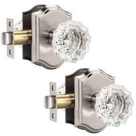KNOBWELL Octagonal Crystal Door Knobs Interior, Glass Door Lock in Satin Nickel, Passage Door Locksets for Hallways and Closet, Zinc Alloy, 2 Pack