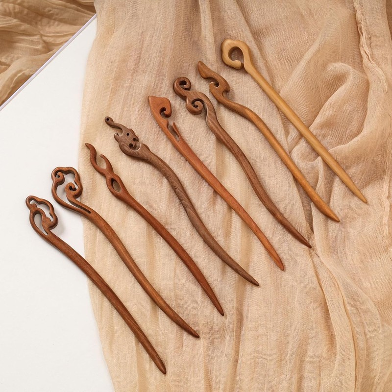 8 Pcs Handmade Wooden Hair Sticks for Women,Japanese & Chinese
