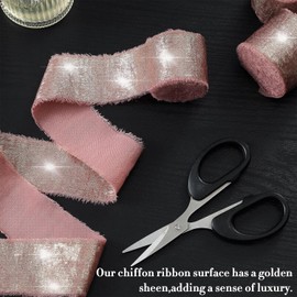 Shimmery Gold Silk Ribbon, 3 Rolls Shimmery Chiffon Gold Silk Ribbon,Frayed Chiffon Ribbon Sparkling Ribbon Silk Shimmery Ribbon,Shimmery Ribbon Glitter Fabric Ribbon for Bridal Flower,Gold Pink