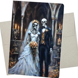 Whitman and Daughter Goth Skeleton Wedding Card (1 Premium Notecard, 5X7 Inch, Message Inside) Spooky Anniversary Card or Gothic Valentine's Day - 1184