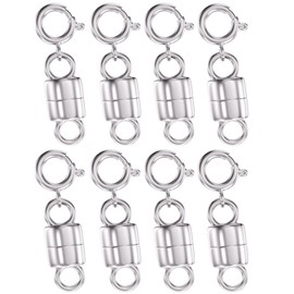 Clysoru Magnetic Necklace Clasps and Closures 14k Gold and Silver Beads Chain Extender Necklaces Bracelet Safety Magnetic Locking Jewelry Clasp Converter （8 Silver)