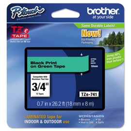 Brother Laminated Tape Black on Green, 18 mm (TZe741)