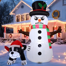 GOOSH 5.4 FT Christmas Snowman Inflatables Outdoor Decorations Funny Snowman with Peeing Dog Blow Up Yard with Built-in LEDs for Christmas Party Yard Garden Lawn Decoration