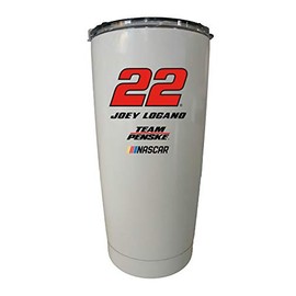 R and R Imports Joey Logano #22 16 oz White Insulated Stainless Steel Tumbler Glossy brushed finish