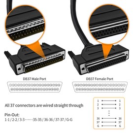 XANHAM DB37 37 Pin 9.8 Feet(3 Meter) Two Row Straight Through Serial Cable, Double Shielded(Metal Braiding&AL-foil), Female to Male, Black, SC930S08FM