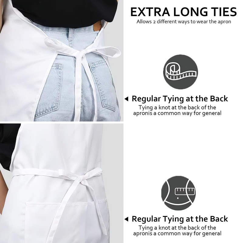 White Apron Set, 2 Pack Adjustable Cooking Apron, Ladies Men