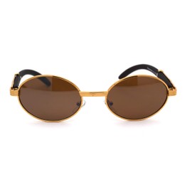 SA106 Retro Art Nouveau Vintage Style Small Oval Metal Frame Sunglasses Yellow Gold Solid Brown