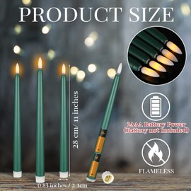 Macarrie 24 Packs Flameless Taper Candles Battery Operated 11 Inch Long Candle Light LED Flameless Candlesticks Fake Candles Flickering Tapered Candles for Valentine's Day, Wedding(Green)