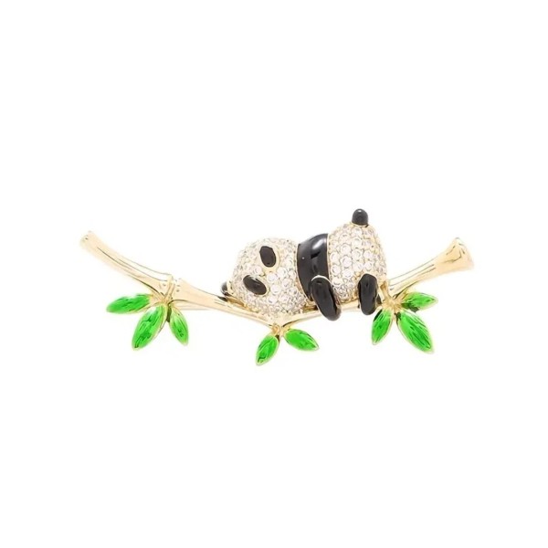 Unbranded Panda Brooch Pin Rhinstone Gold-Toned Enamel Unbranded