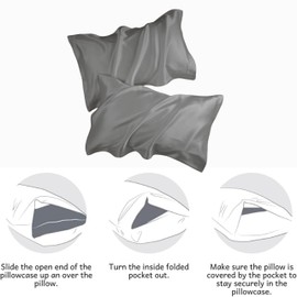 Mulberry Silk Pillowcase 2PCS, Pure Natural Silk Pillowcases for Hair and Skin, Pillow Cases Hypoallergenic Soft Smooth Breathable for Sleeping Standard Size 48 X 74 Cm (Gray)