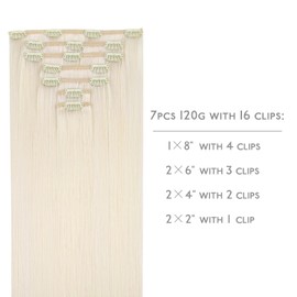 WENNALIFE Clip in Hair Extensions, 14 Inch 120g 7pcs Clip in Hair Extensions Real Human Hair, White Blonde Human Hair Clip in Extensions Remy Human Hair Extensions Clip Ins Double Weft
