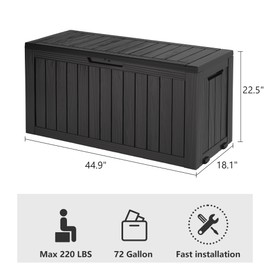 NBYSGO 75 Gallon Outdoor Storage Box Waterproof, UV Resistant Resin Deck Boxes Lockable Lid for Delivery Box, Indoor, Garden, Pool Supplies, Patio Cushions, Grey
