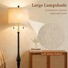 Fismool Farmhouse Floor Lamp, Solid Wood Standing Lamp, Linen Shade,