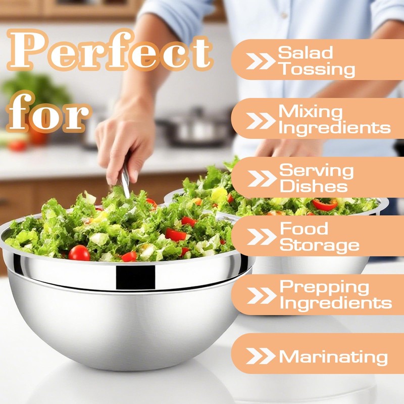 Lazycorner Mixing Bowls with Airtight Lids Set 5 Pcs Stainless