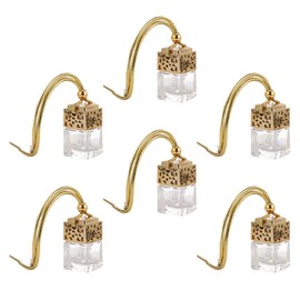 6pcs Perfume Hanging Empty Bottle Car Hanging Air Freshener Diffuser Car Air Freshener Diffuser Empty Bottles Car Diffuser Gold and Silver Accessories Travel Glass