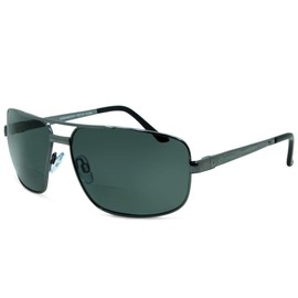 In Style Eyes Just Chillin' Aviator Bifocal Sunglasses - Metal Frame Bifocal Polarized Sunglasses - Polarized Aspheric Lens - Pewter - 2.0x
