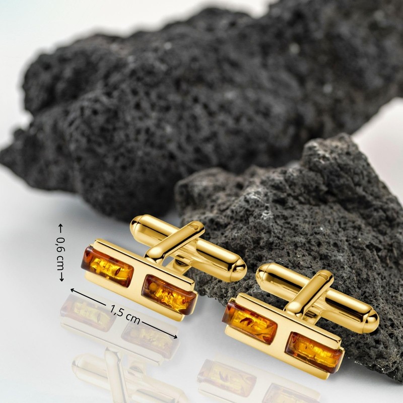 Mens Gold Plated Silver Amber Cufflinks In Gift Box, Silver