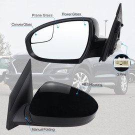 Lqito Left Driver Side Mirror Compatible With 2019 2020 2021 Hyundai Tucson With Manual folding Power glass Black Replace #87610D3990(3Pins)