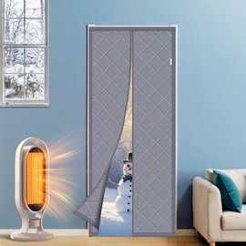 Magnetic Thermal Insulated Door Curtain for Winter Fits Door Size 36" x 80" Thicker Oxford Fabric Temporary Door Insulation Cover Upgraded Oxford Cloth Polyester Fiberfill(Grey)
