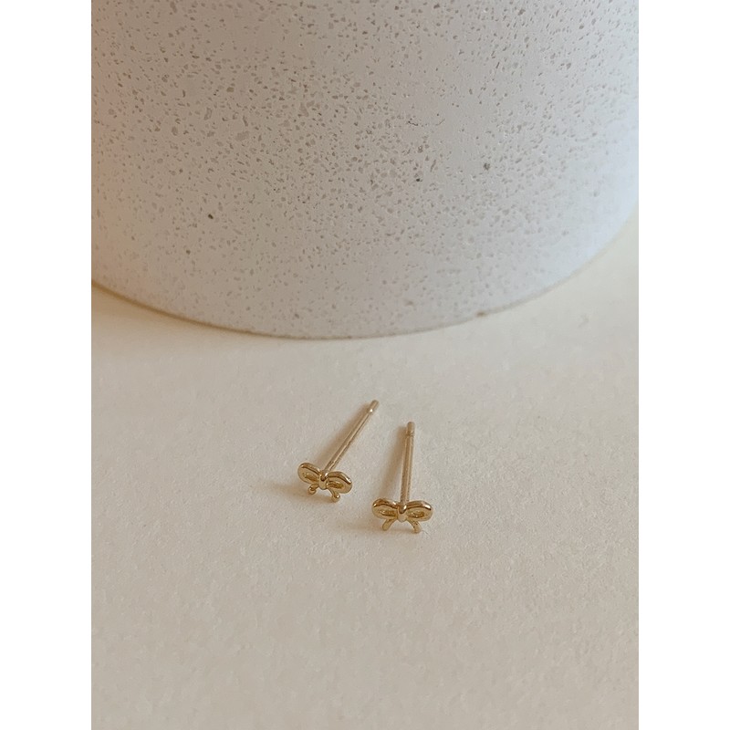 10k bell ribbon earrings, mini gold earrings (1 piece) /