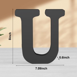 Zaruatu 8 Inch Black Wood Letters Unfinished Wood Letters for Wall Decorative Black Retro Standing Letters Sign Board Decoration for Craft Home Party Projects (U)