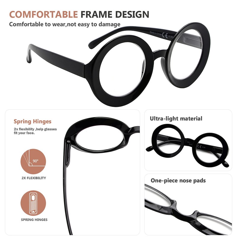 Eyekepper Paquete de 4 gafas de lectura redondas para mujer,
