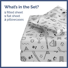 Kids Baseball Queen 4 Piece Sheet Set - Boys, Girls, Teens, Toddler - Easy Fit Deep Pockets - Breathable, Hotel Quality Bedding Sheets - Machine Washable - Wrinkle Free - Cute, Cozy, Soft - CGK Linens