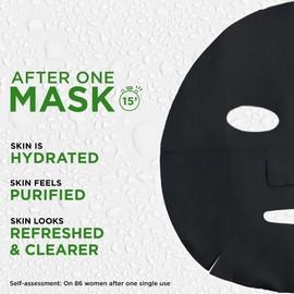 Garnier Pure Charcoal And Black Tea Sheet Mask, Purifying And Hydrating Face Mask With Hyaluronic Acid, LHA & Black Tea Extract, Mattifies Shine Prone Skin, Biodegradable & Vegan Tissue 28g