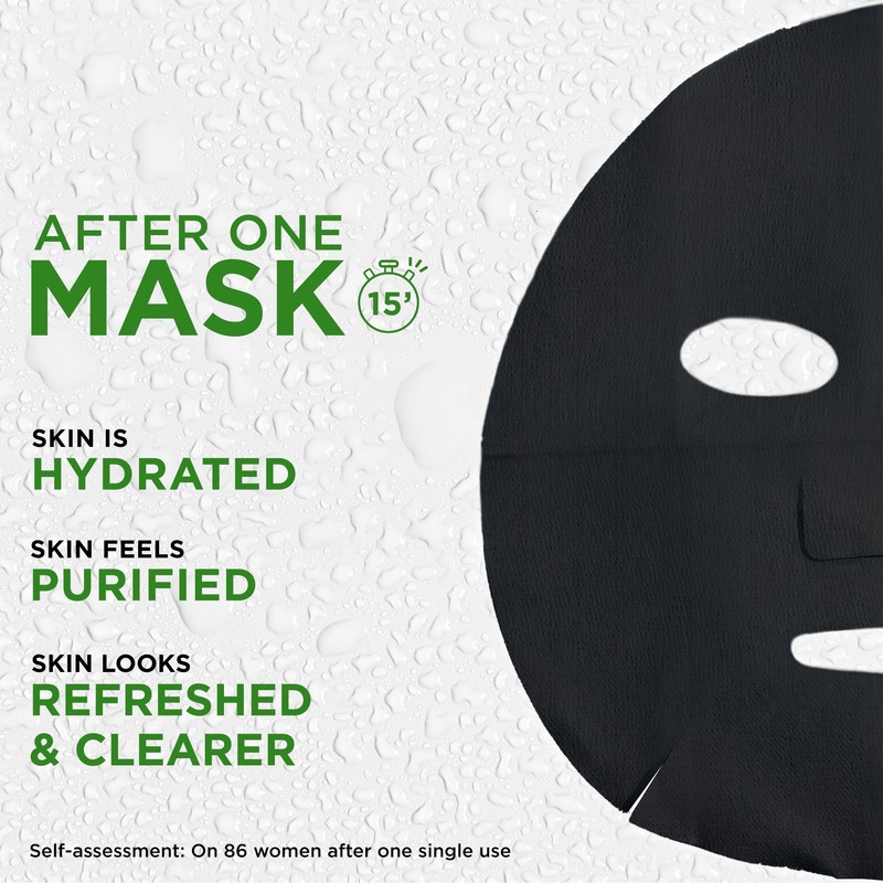 Garnier Pure Charcoal And Black Tea Sheet Mask, Purifying And